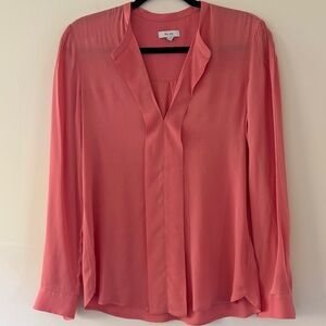 Reiss Salmon color V neck Pintuck Shoulder Career Work Viscose Blouse Sz. 2
